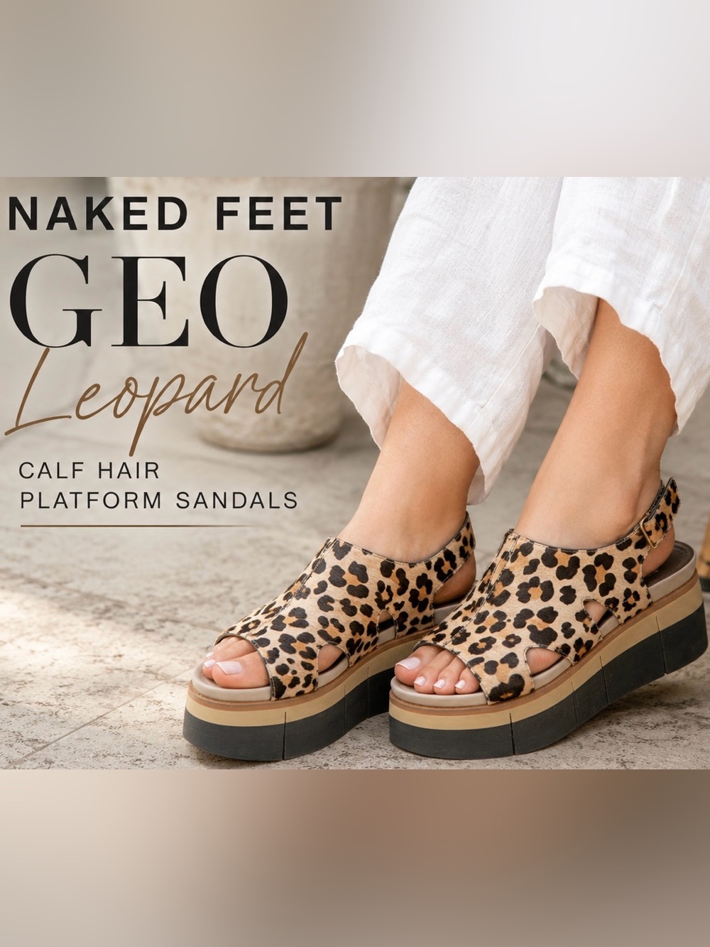 Naked Feet Geo Genuine Calf Hair Leopard Platform Sandals Women’s 8.5